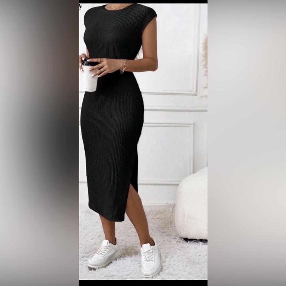 Black Ribbed Midi Dress